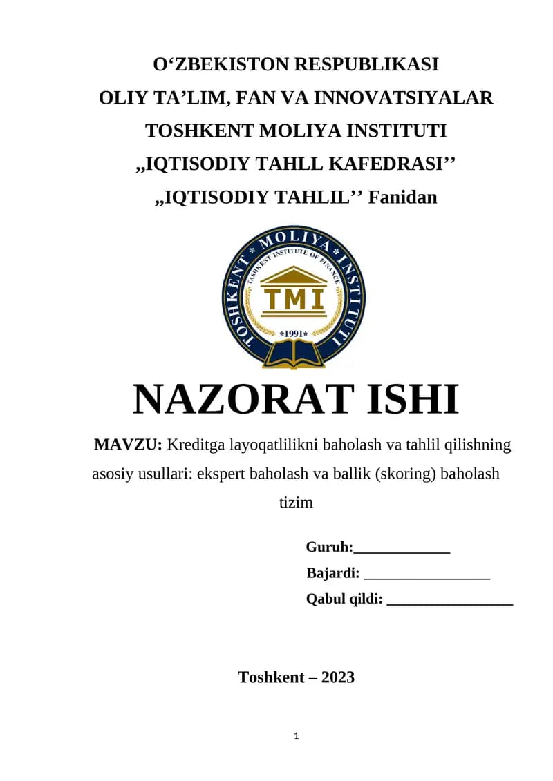 Kreditga layoqatlilikni baholash va tahlil qilishning asosiy usullari