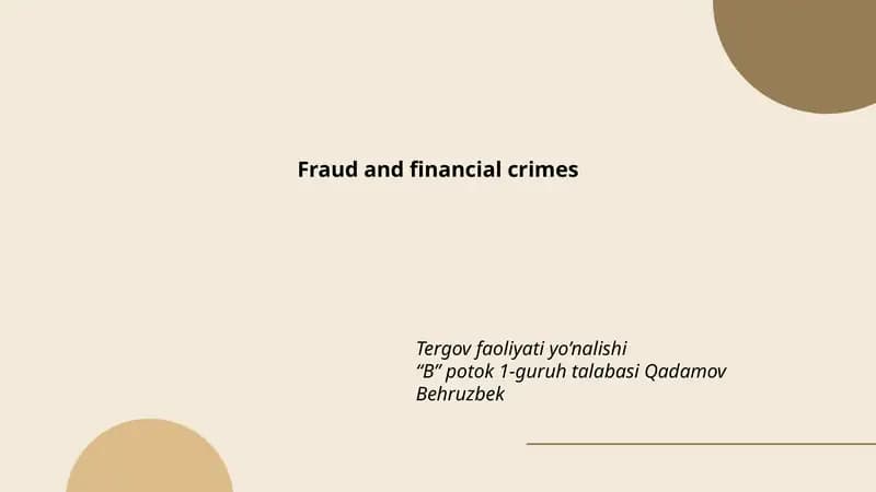 Fraud and financial crimes Tergov faoliyati yo’nalishi