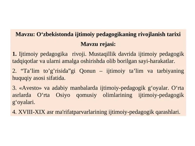 O‘zbekistonda ijtimoiy pedagogikaning rivojlanish tarixi