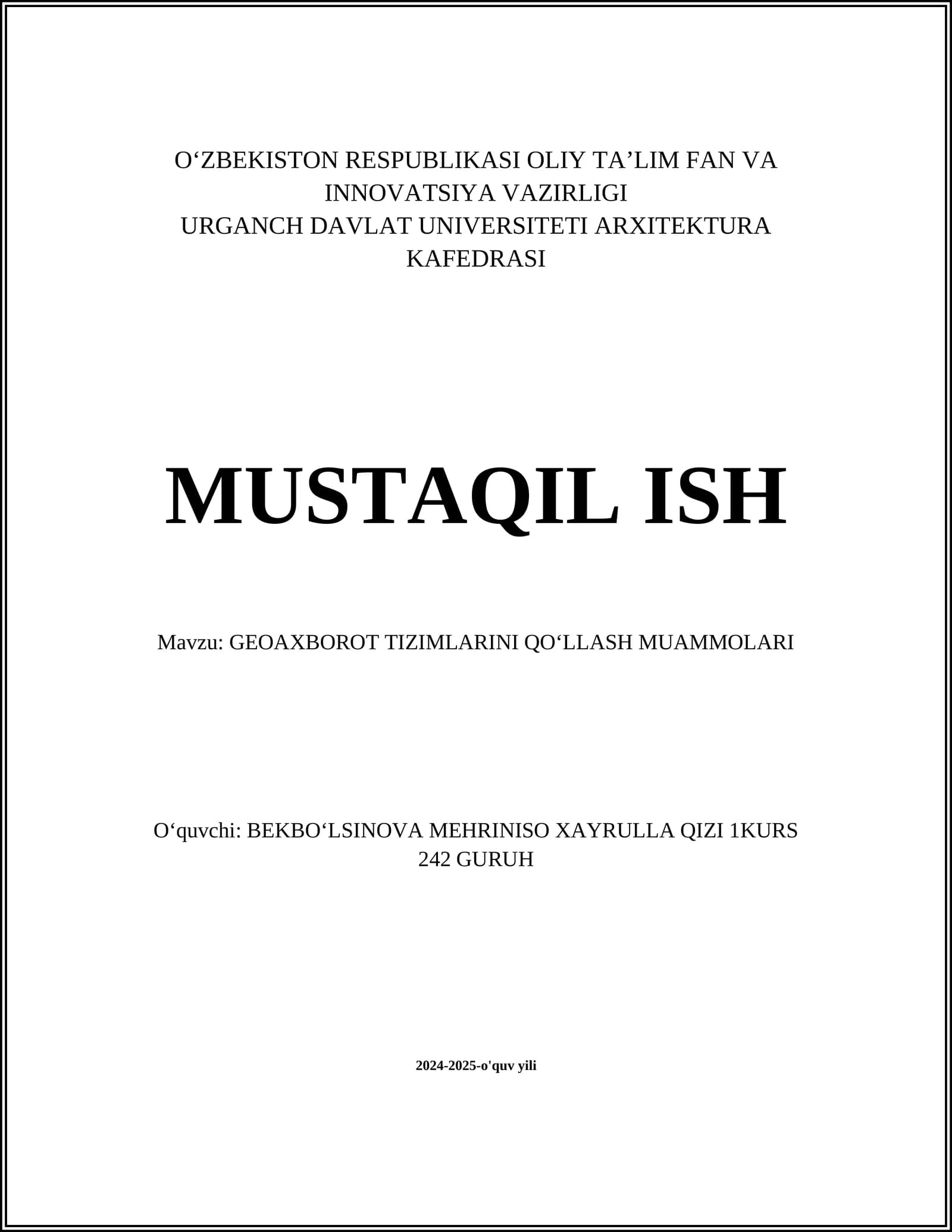 GEOAXBOROT TIZIMLARINI QO‘LLASH MUAMMOLARI