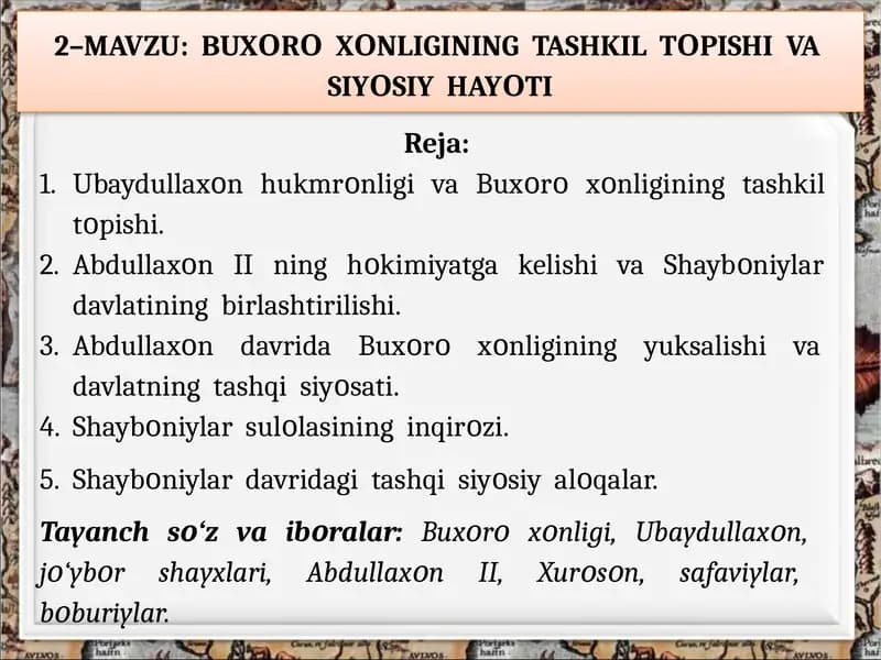BUXΟRΟ XΟNLIGINING TASHKIL TΟPISHI VA SIYΟSIY HAYΟTI