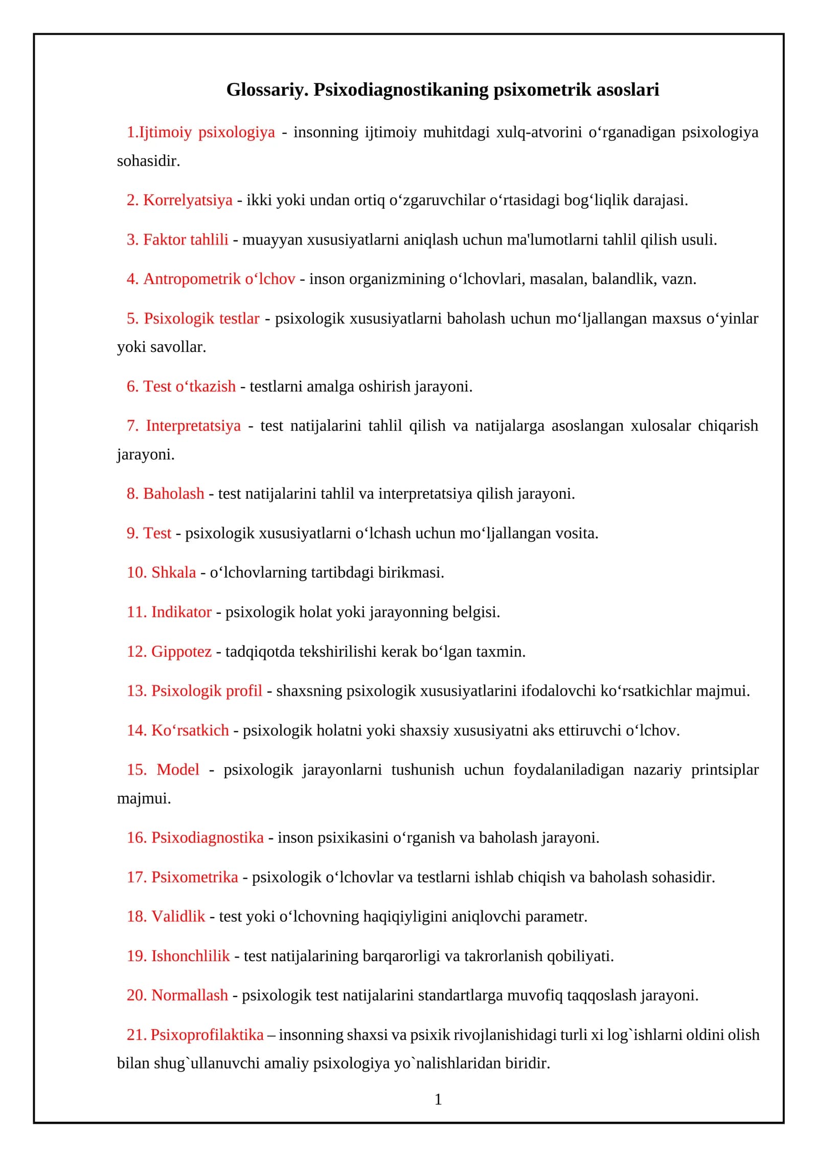 Psixodiagnostika Glossariy