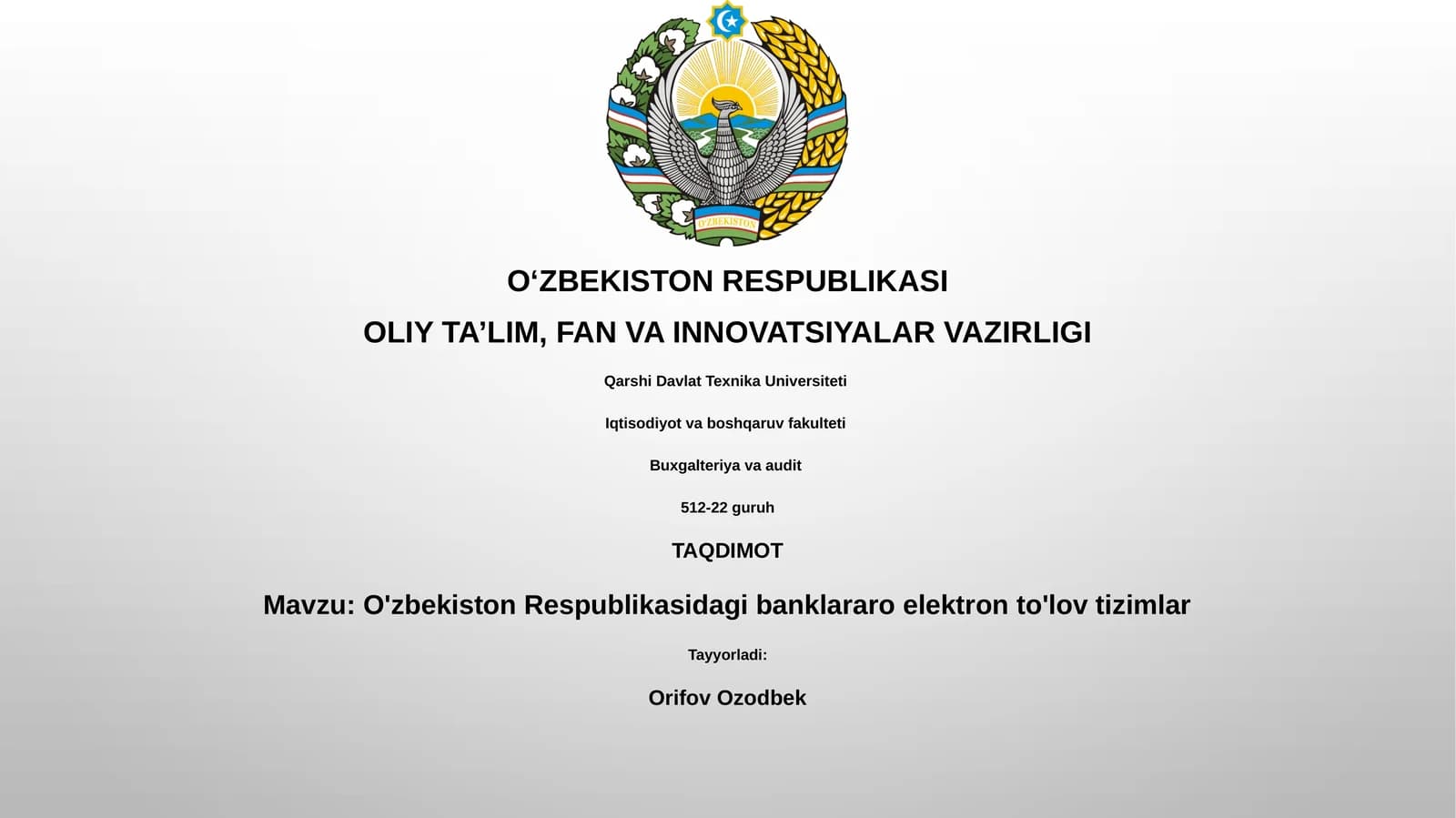 O'zbekiston Respublikasidagi banklararo elektron to'lov tizimlar
