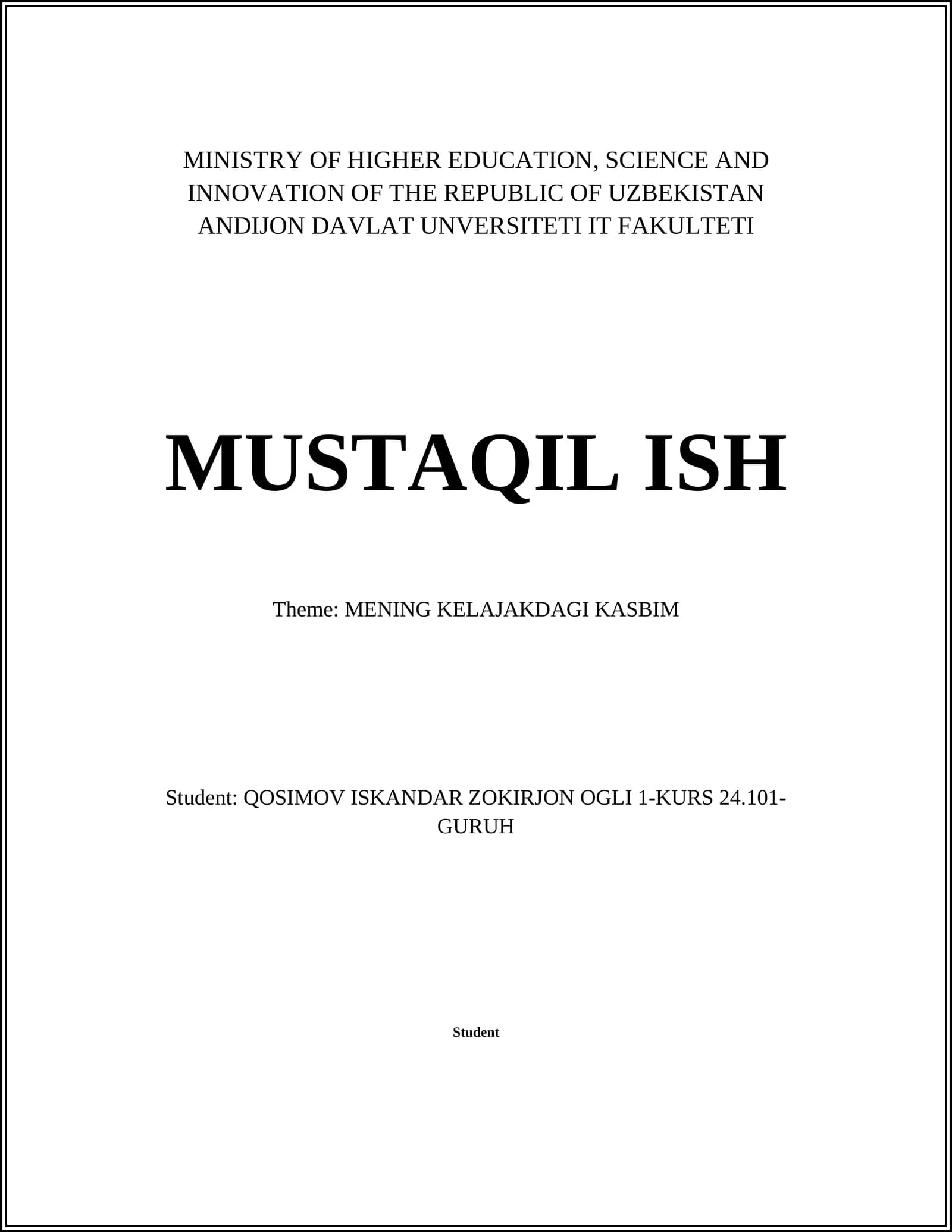MENING KELAJAKDAGI KASBIM