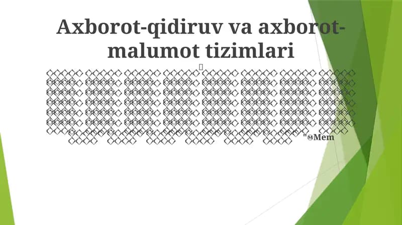 Axborot-qidiruv va axborot- malumot tizimlari