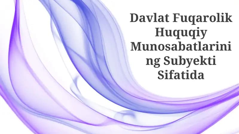 Davlat Fuqarolik Huquqiy Munosabatlarining Subyekti Sifatida Yuridik Shaxs