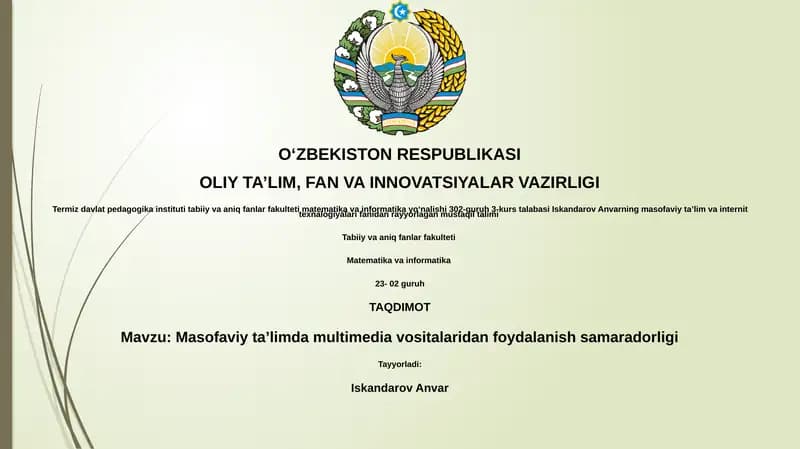 Masofaviy taʼlimda multimedia vositalaridan foydalanish samaradorligi