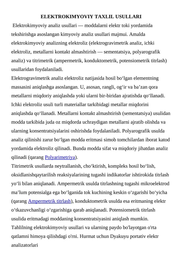 Elektrokimyoviy taxlil usullari