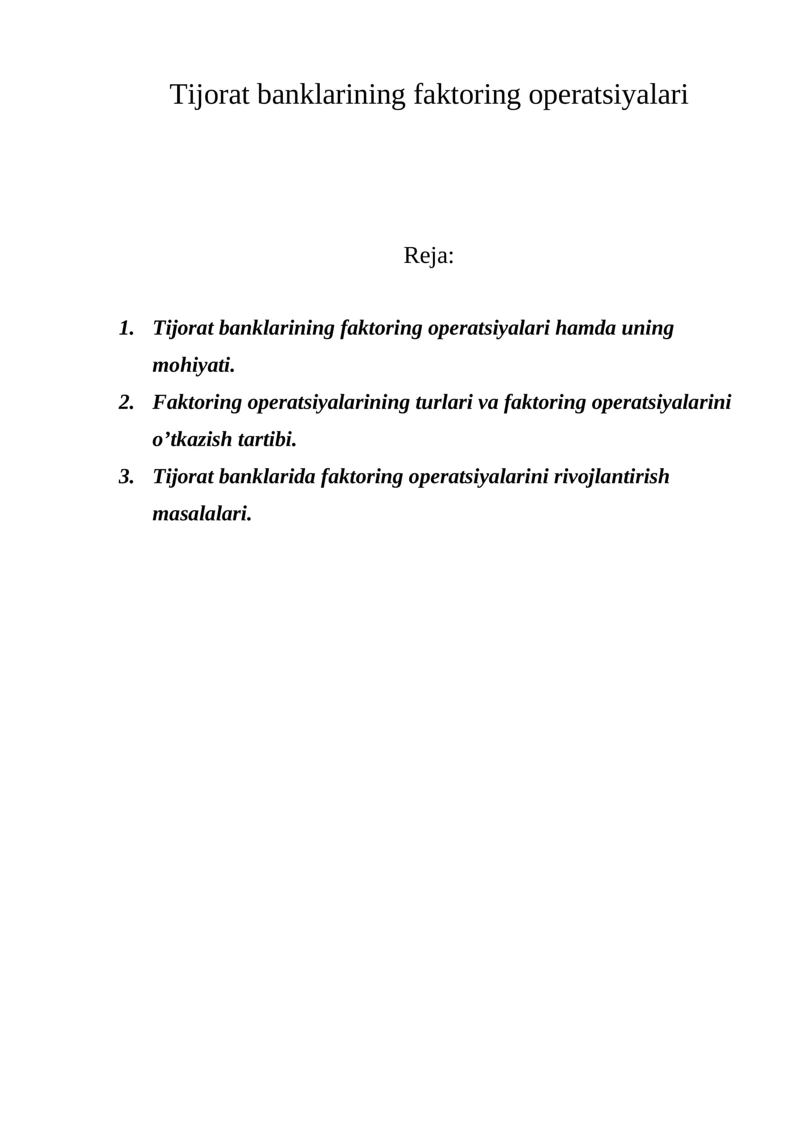 Tijorat banklarining faktoring operatsiyalari
