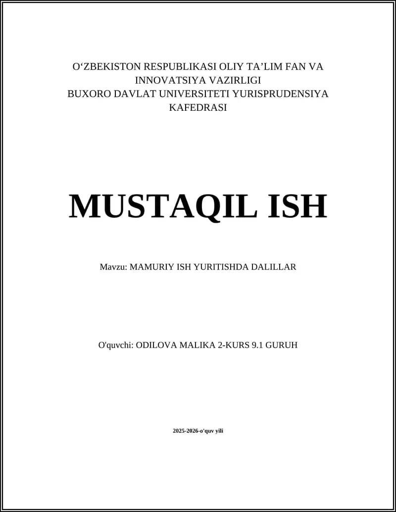 MAMURIY ISH YURITISHDA DALILLAR