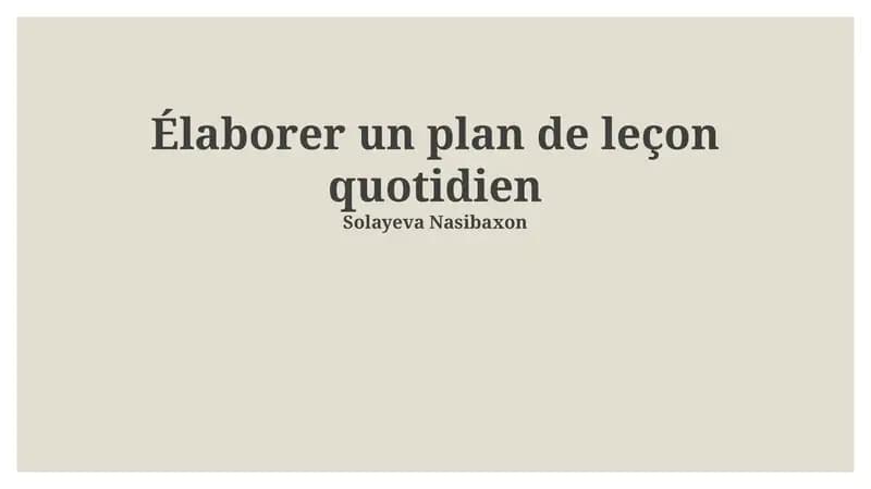Élaborer un plan de leçon quotidien