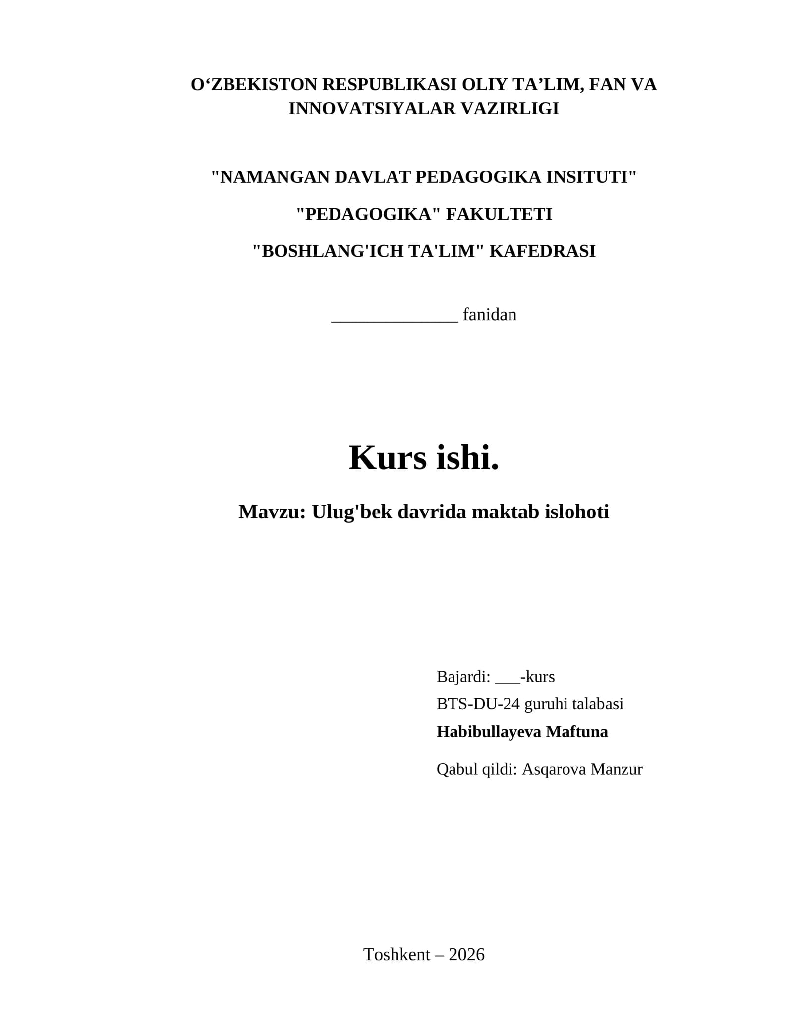 Ulug'bek davrida maktab islohoti