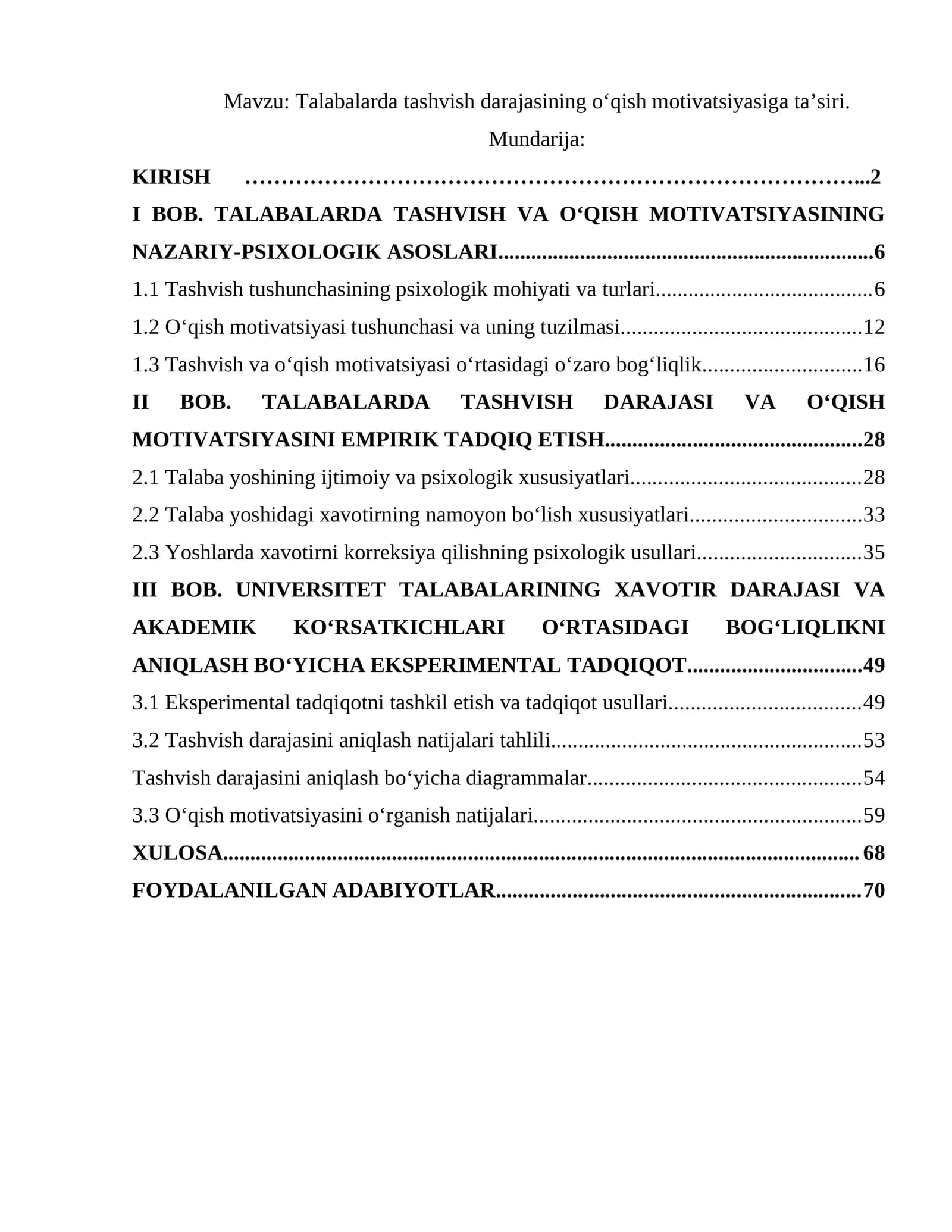 Talabalarda tashvish darajasining o‘qish motivatsiyasiga ta’siri