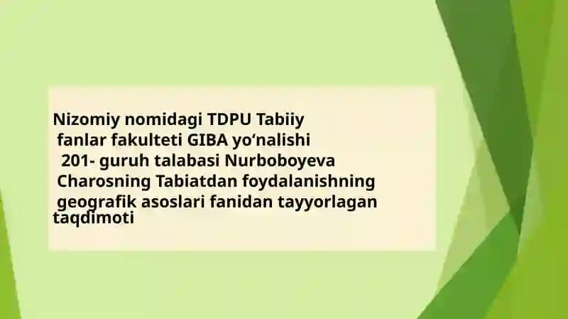 Tabiiy resurslarning tasnifi, konsepsiyalari va tamoyillari