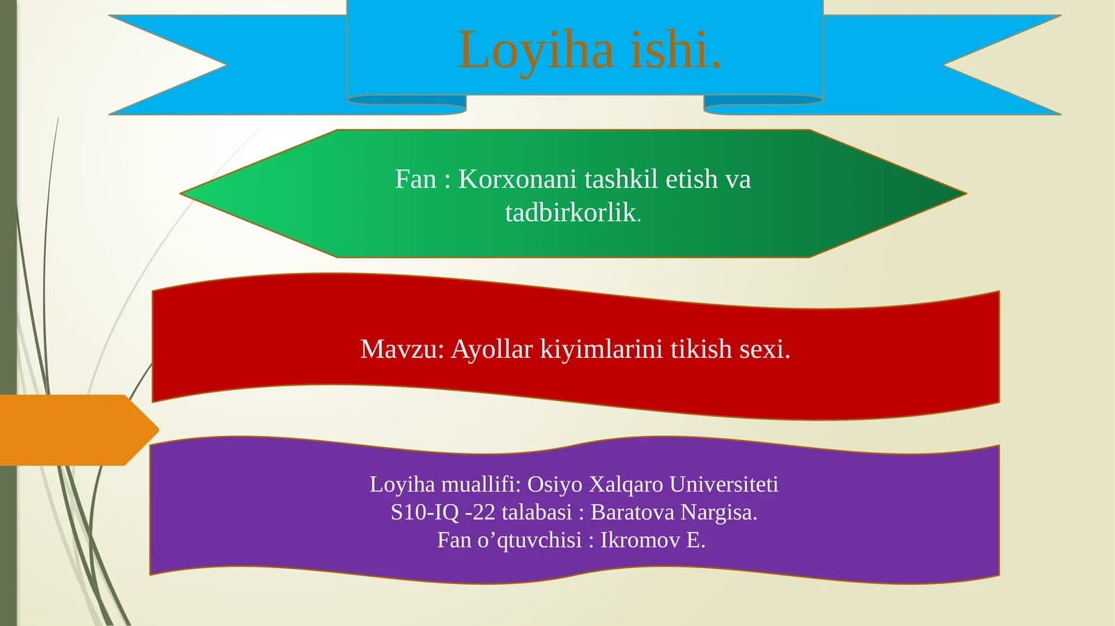Ayollar kiyimlarini tikish sexi