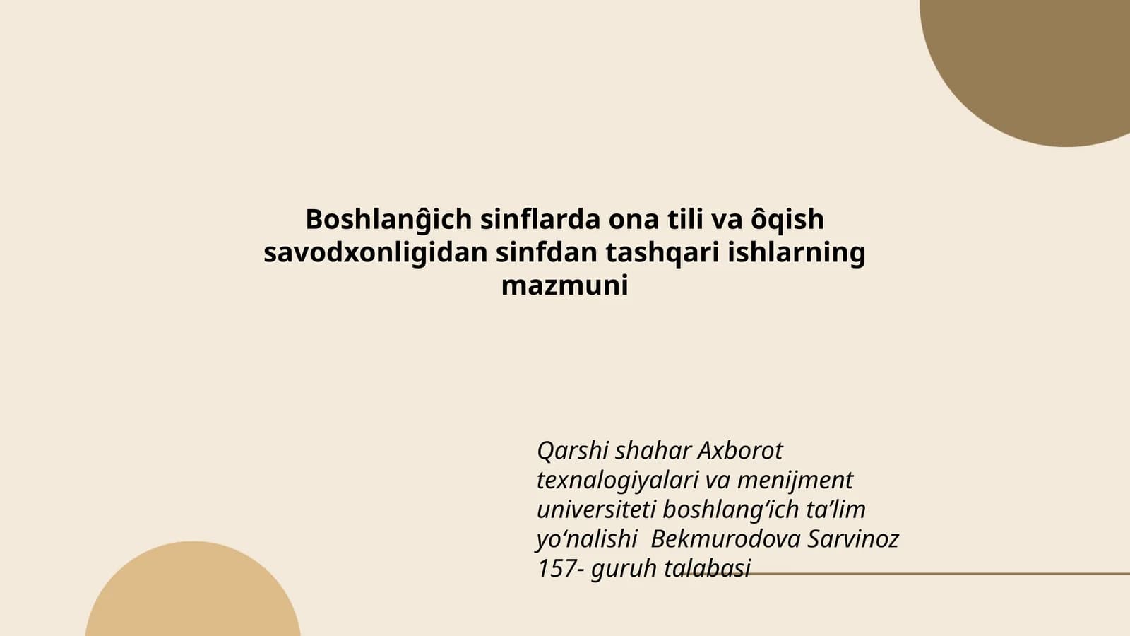 Boshlanĝich sinflarda ona tili va ôqish savodxonligidan sinfdan tashqari ishlarning mazmuni