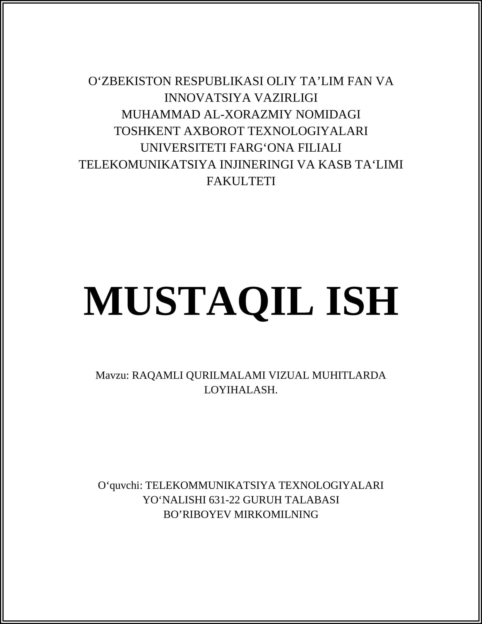 RAQAMLI QURILMALAMI VIZUAL MUHITLARDA LOYIHALASH