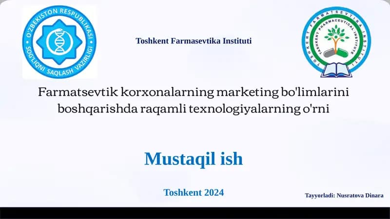 Farmatsevtik korxonalarning marketing bo'limlarini boshqarishda raqamli texnologiyalarning o'rni