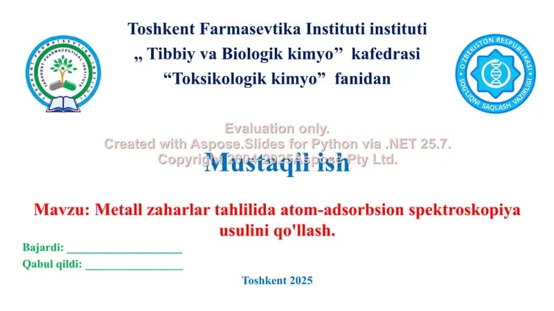 11. Metall zaharlar tahlilida atom-adsorbsion spektroskopiya usulini qo'llash. Taqdimot, 14 bet