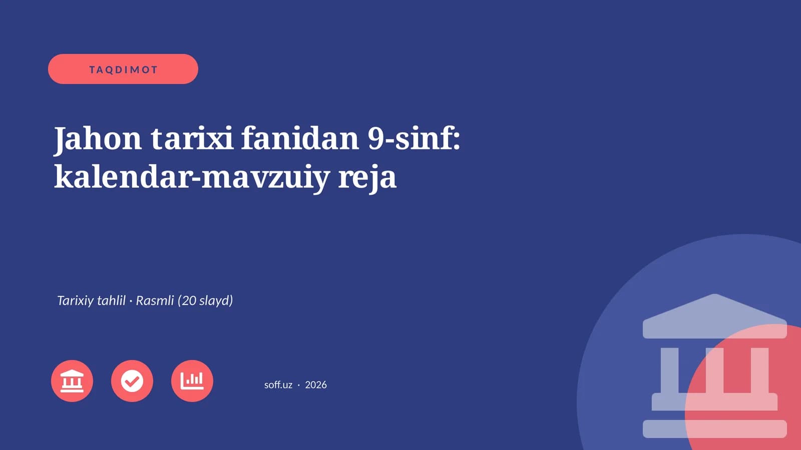 Jahon tarixi fanidan 9-sinf: kalendar-mavzuiy reja