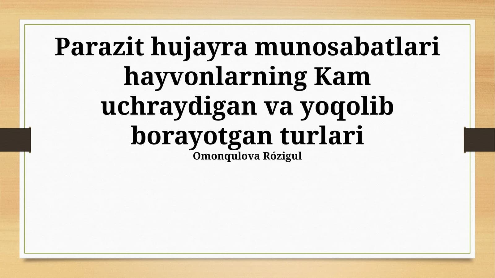 Noyob va Yoxshi Saqlangan Hayvon Turlarida Parazit-Xujayra Munosabatlari