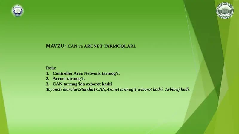 Can va ARCNET TARMOQLARI.