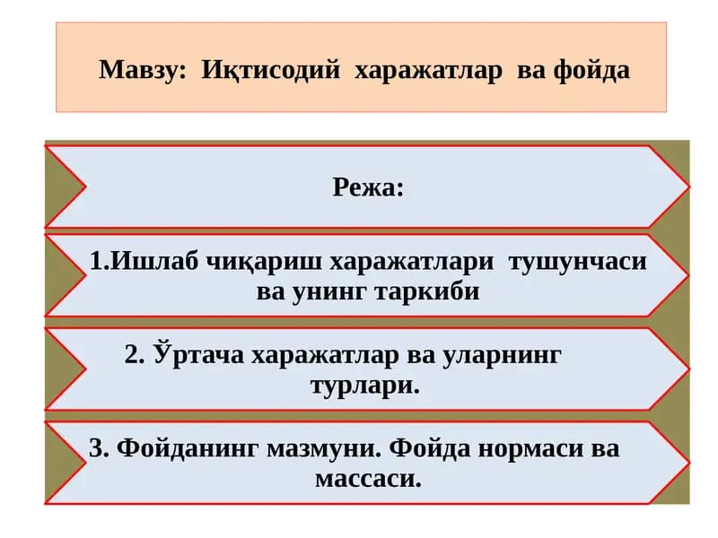 Иқтисодий харажатлар ва фойда