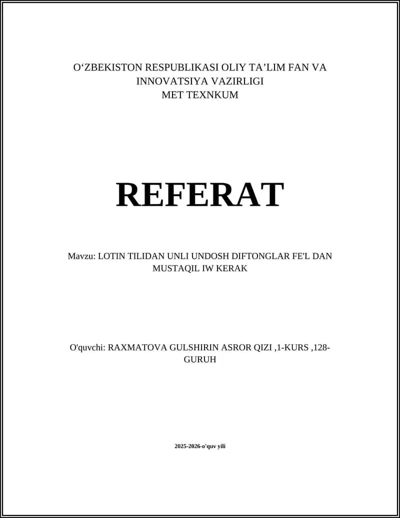 LOTIN TILIDAN UNLI UNDOSH DIFTONGLAR FE'L DAN MUSTAQIL IW KERAK