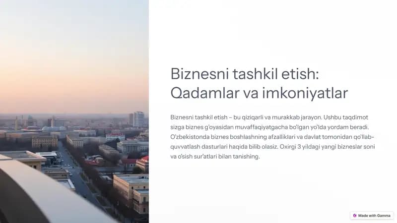 Biznesni tashkil etish: Qadamlar va imkoniyatlar