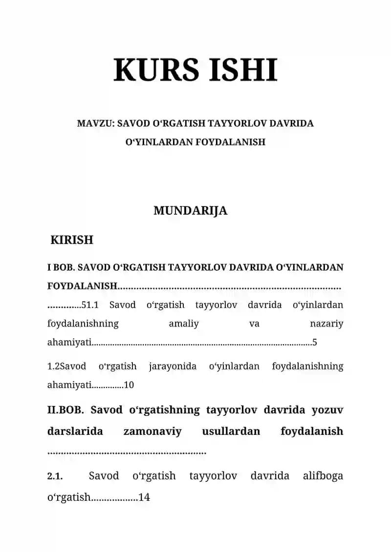 SAVOD OʻRGATISH TAYYORLOV DAVRIDA OʻYINLARDAN FOYDALANISH