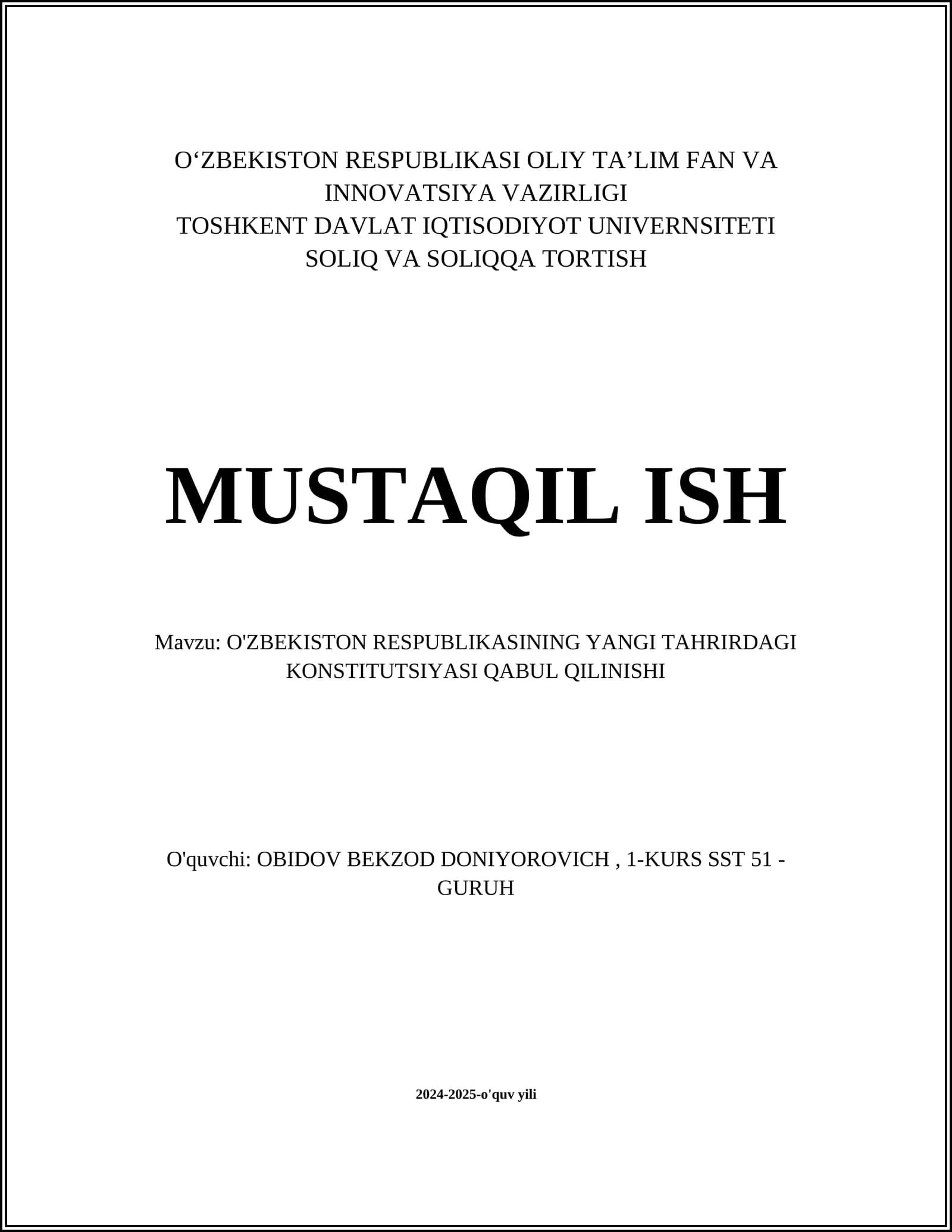 O'ZBEKISTON RESPUBLIKASINING YANGI TAHRIRDAGI KONSTITUTSIYASI QABUL QILINISHI