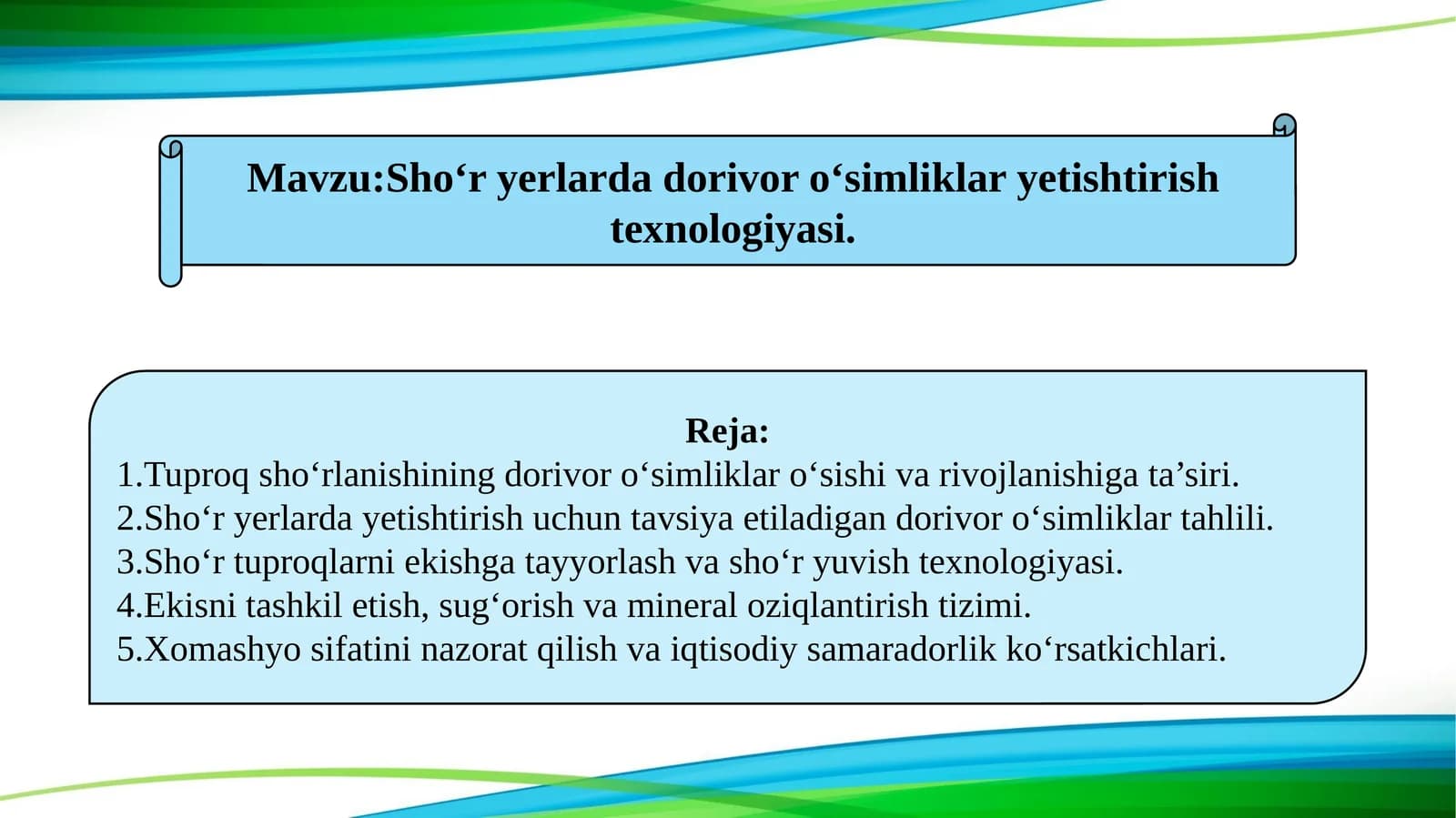 Shoʻr yerlarda dorivor oʻsimliklar yetishtirish texnologiyasi