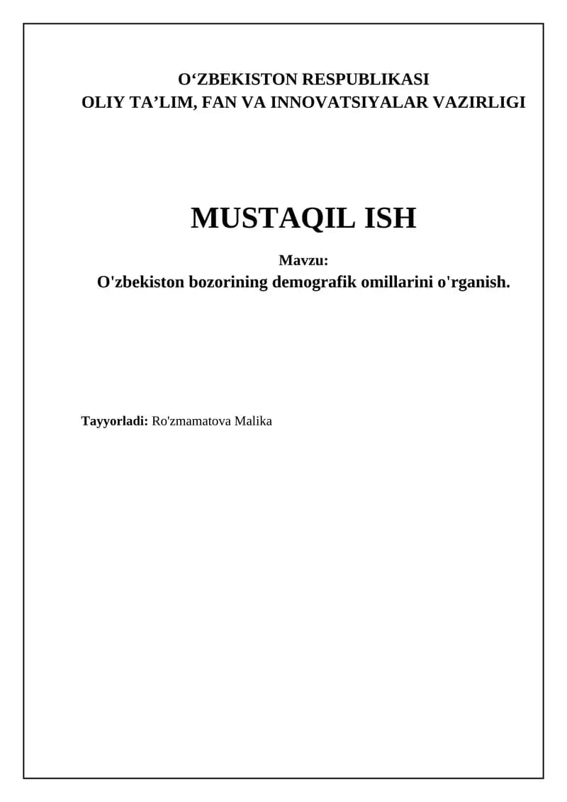 O'zbekiston bozorining demografik omillarini o'rganish