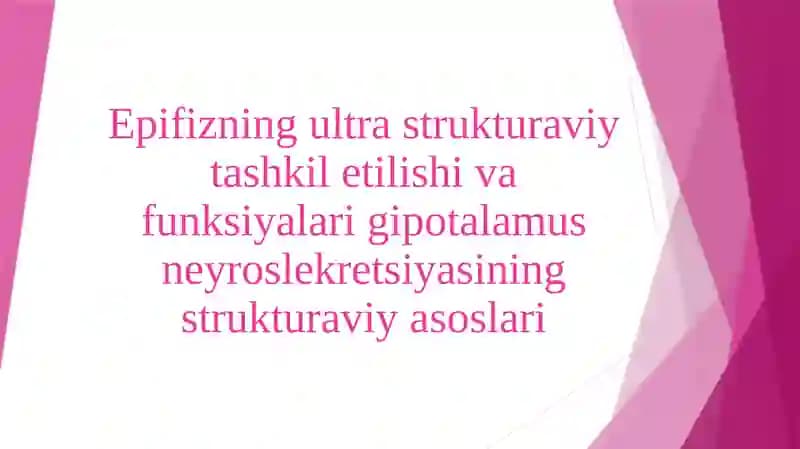 Epifizning ultra strukturaviy tashkil etilishi va funksiyalari gipotalamus neyroslekretsiyasining strukturaviy asoslari