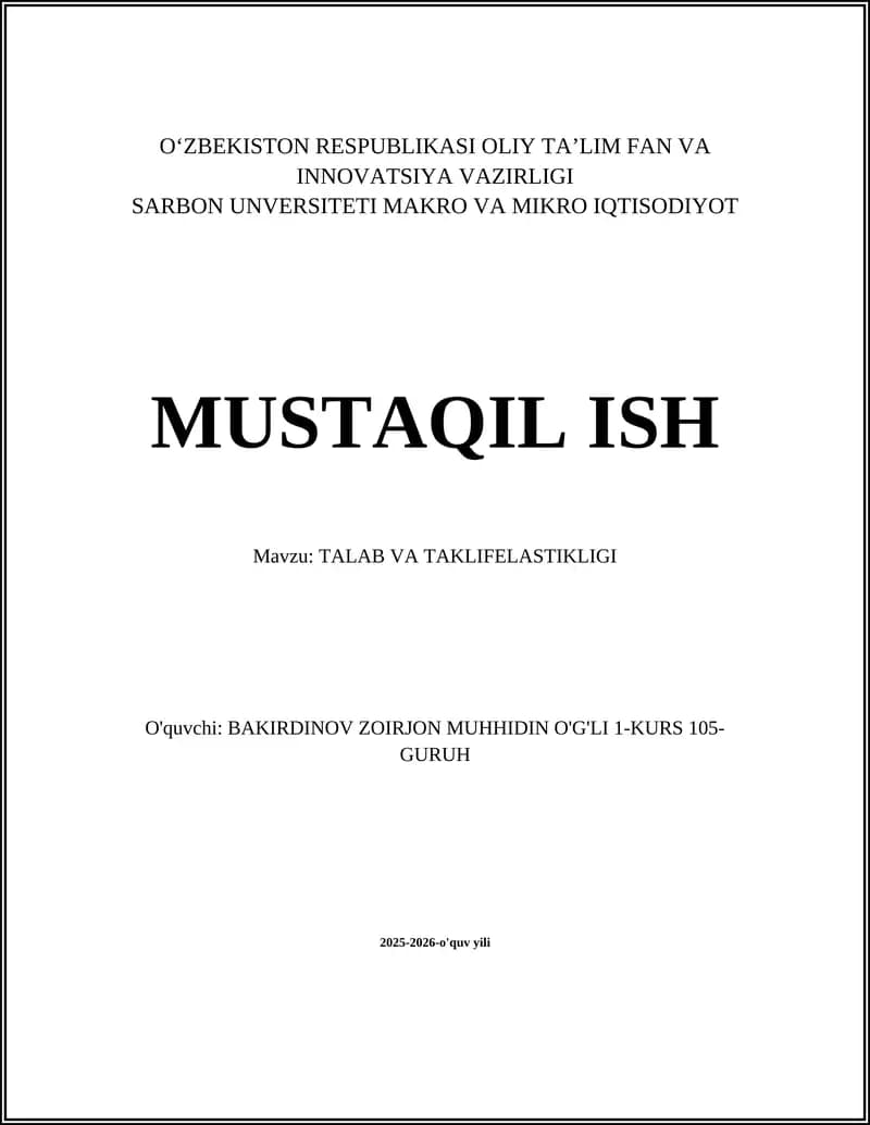 TALAB VA TAKLIFELASTIKLIGI