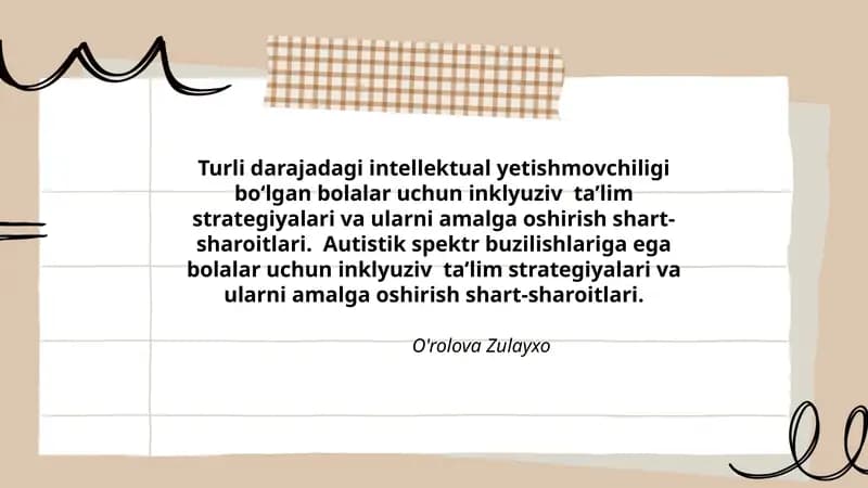 Autistik spektr buzilishlariga ega bolalar uchun inklyuziv ta’lim