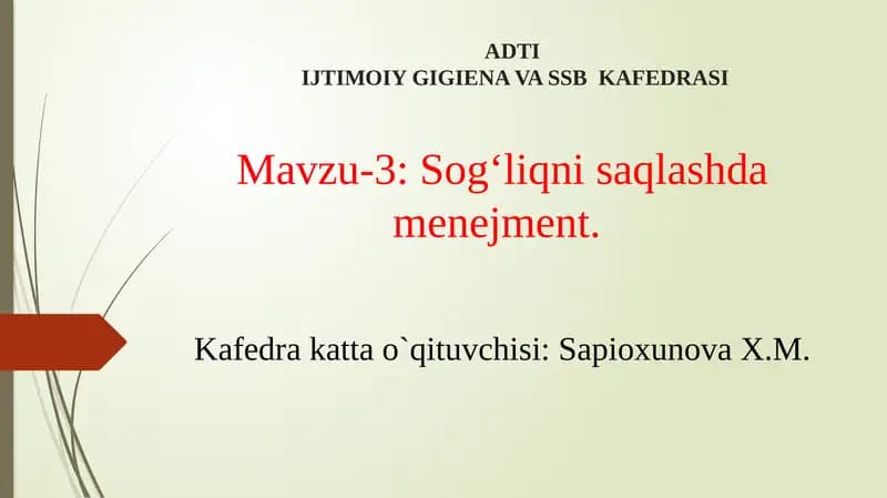 ADTIIJTIMOIY GIGIENA VA SSB KAFEDRASI