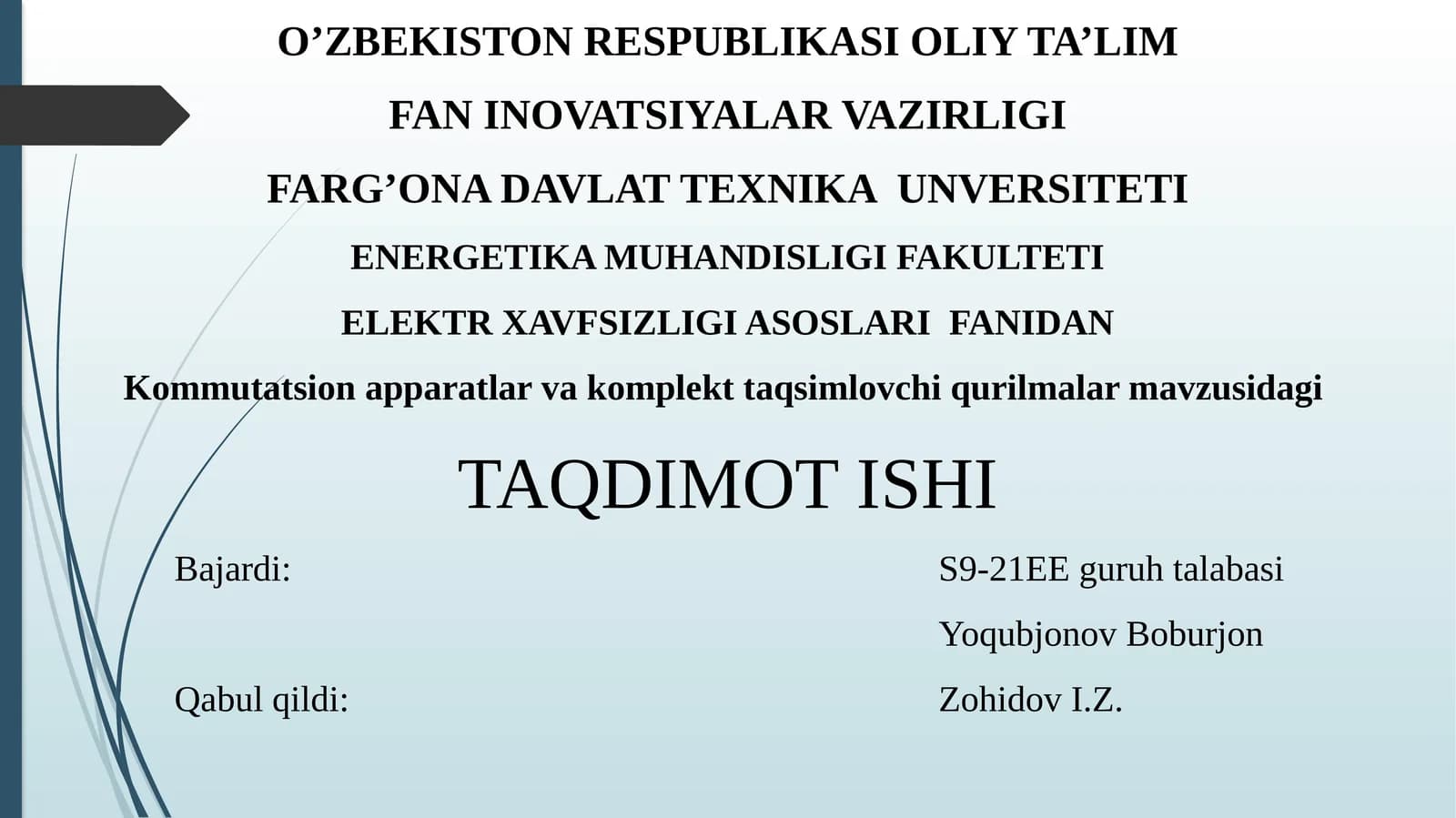 Kommutatsion apparatlar va komplekt taqsimlovdan qurilmalar mavzusidagi taqdimot ishi