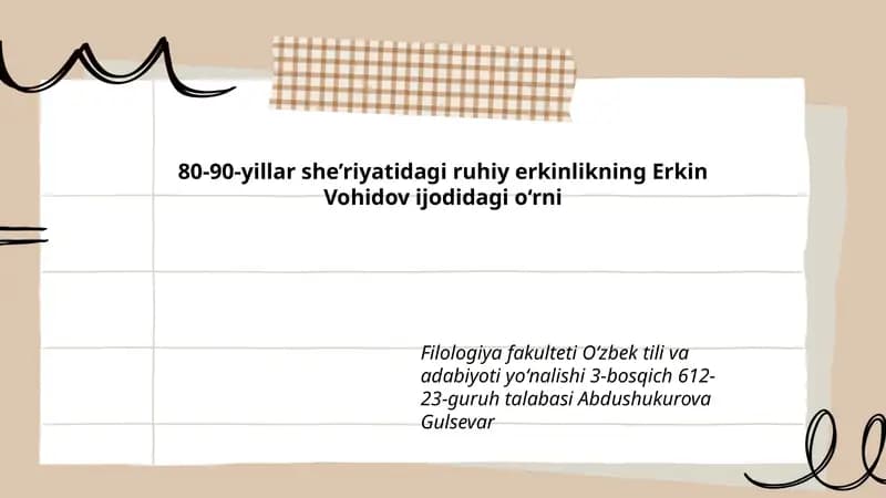 80-90-yillar she’riyatidagi ruhiy erkinlikning Erkin Vohidov ijodidagi o‘rni