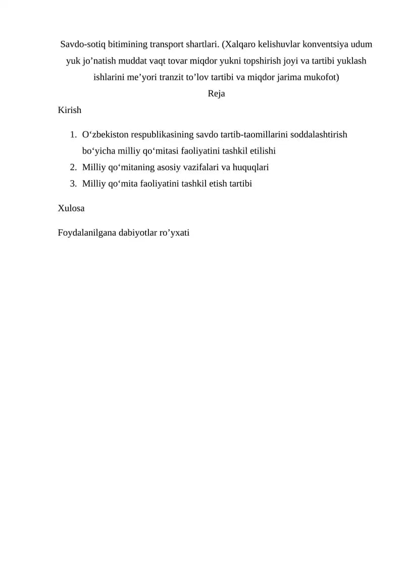 Savdo-sotiq bitimining transport shartlari