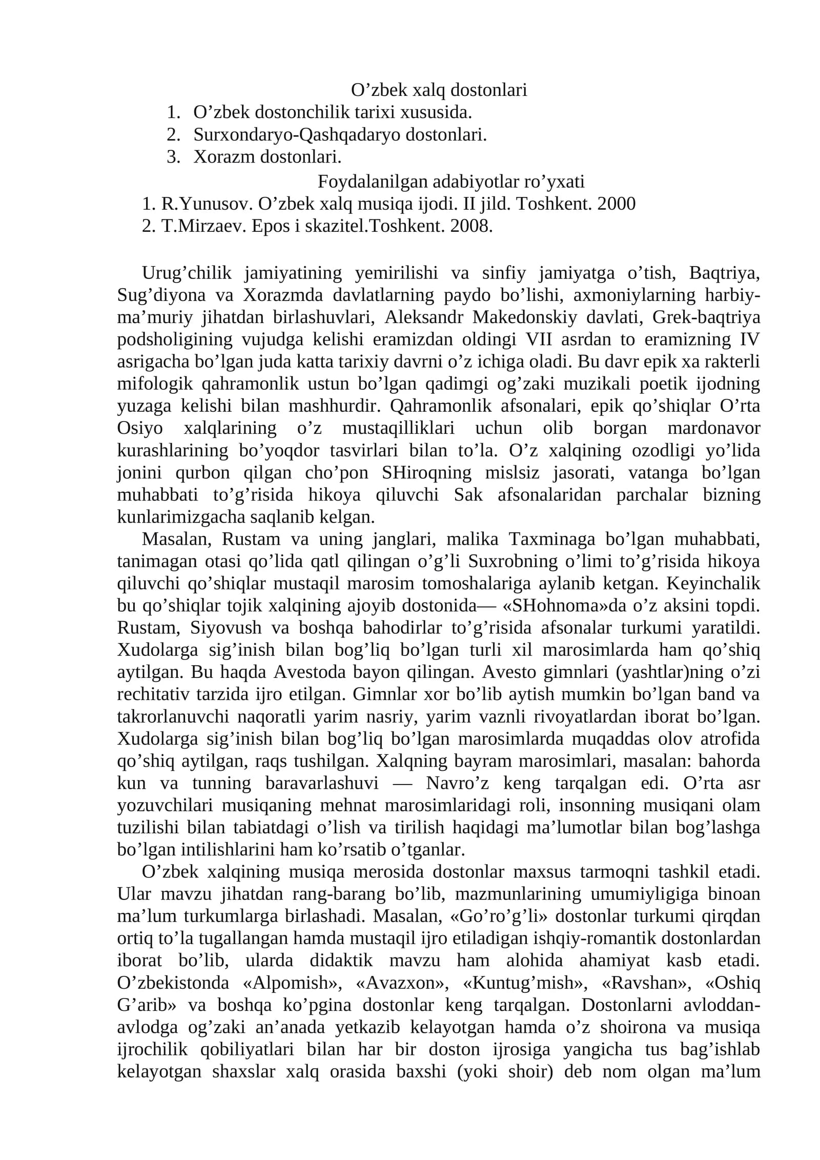 O’zbek xalq dostonlari