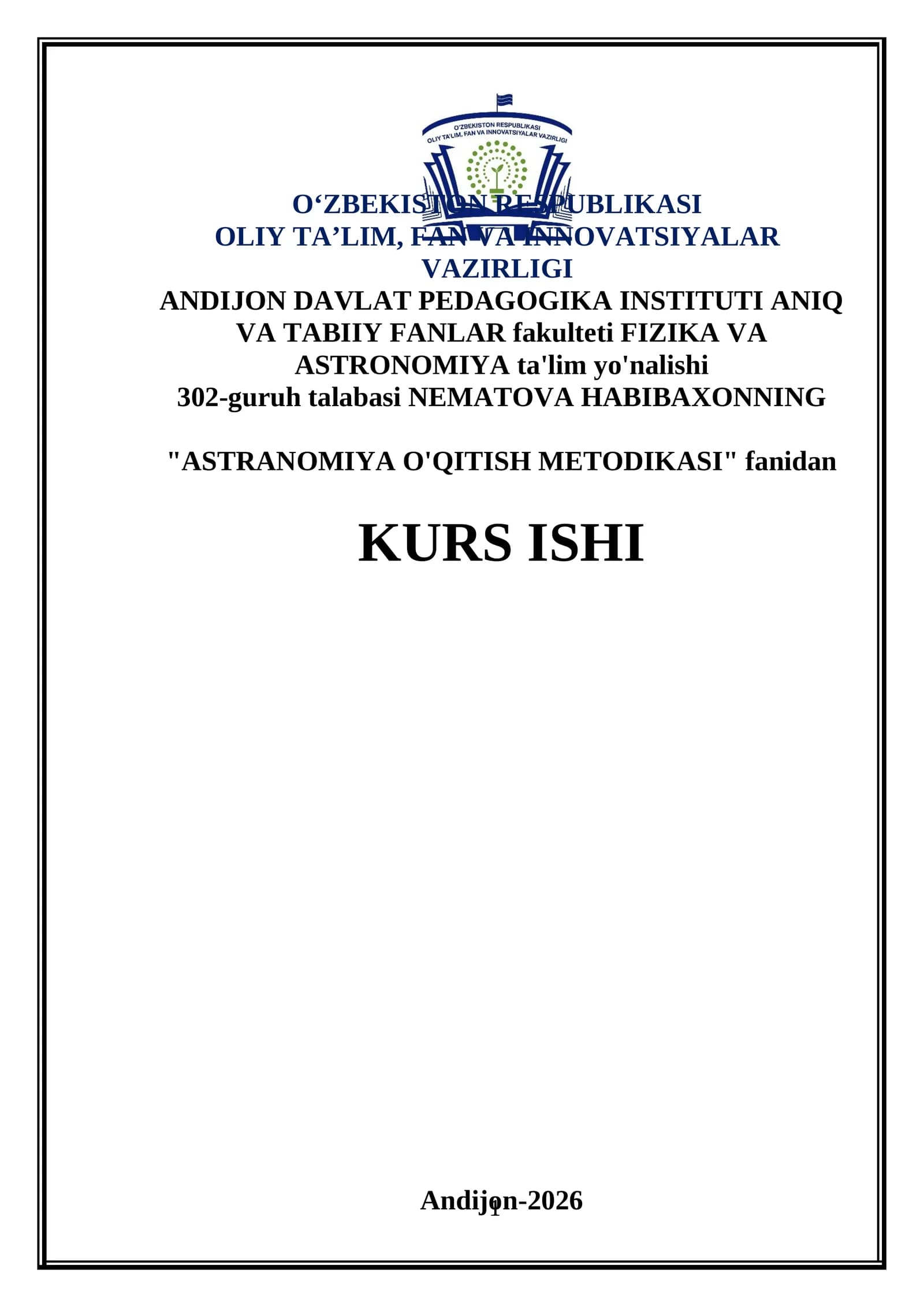 ASTRANOMIYA O'QITISH METODIKASI