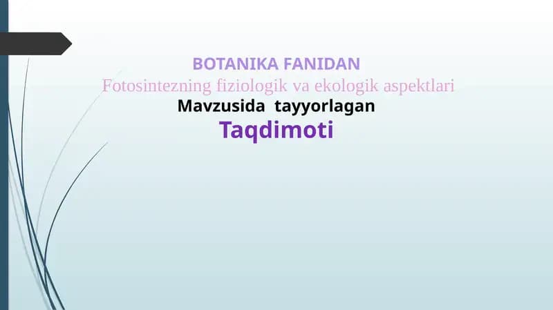 Fotosintezning fiziologik va ekologik aspektlari