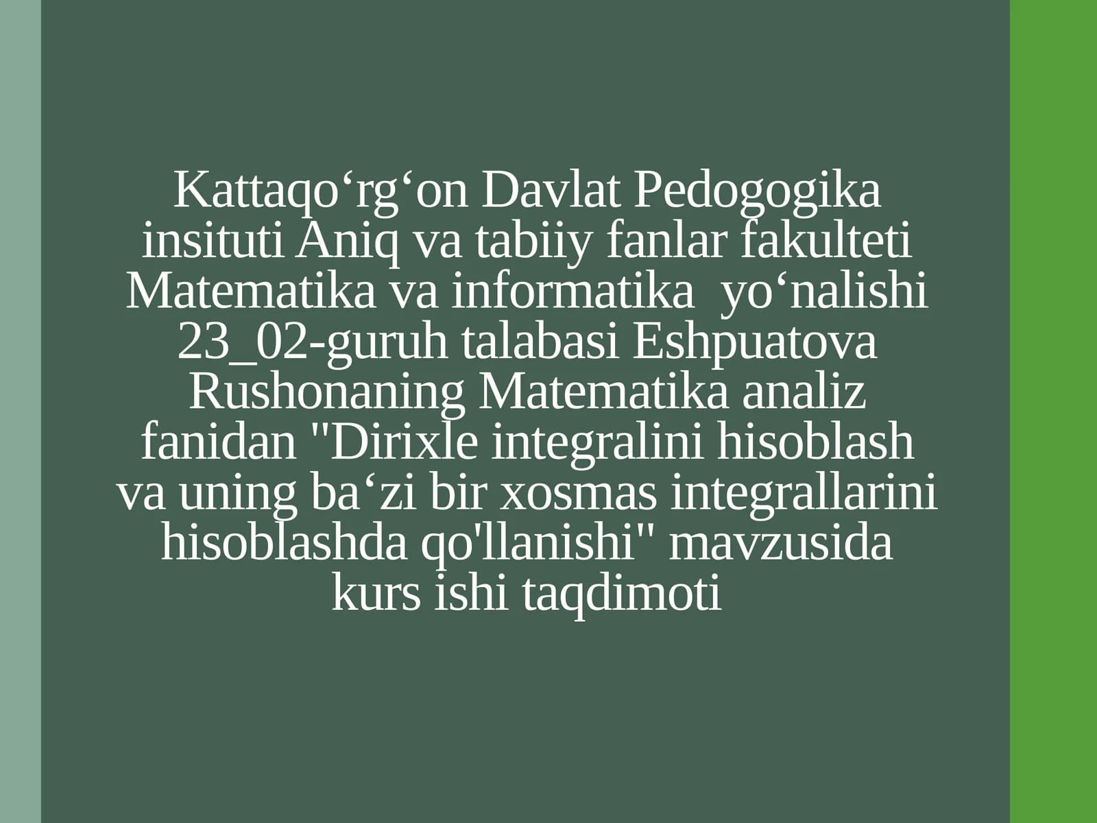 Davlat Pedogogika Instituti Matematika va Informatika Yo‘nalishi