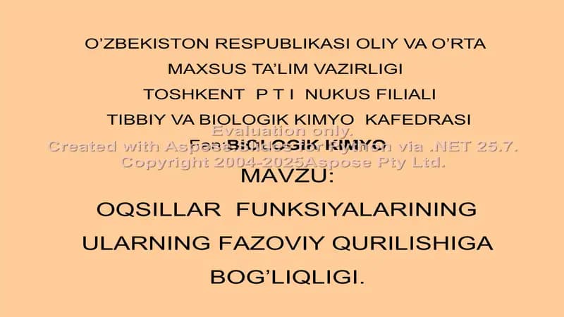 Oqsillar Funksiyalari va Ularning Fazoviy Qurilishiga Bog'liq