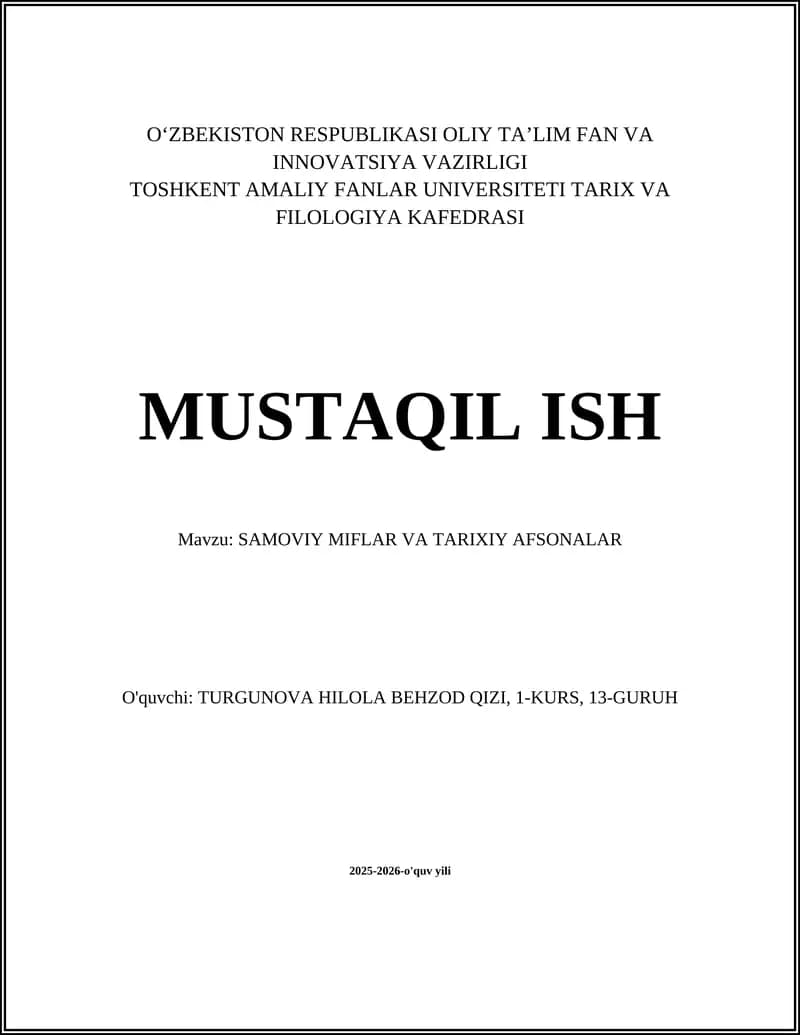 SAMOVIY MIFLAR VA TARIXIY AFSONALAR