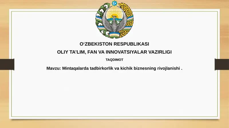 Mintaqalardatadbirkorlikvakichikbiznesningrivojlanishi