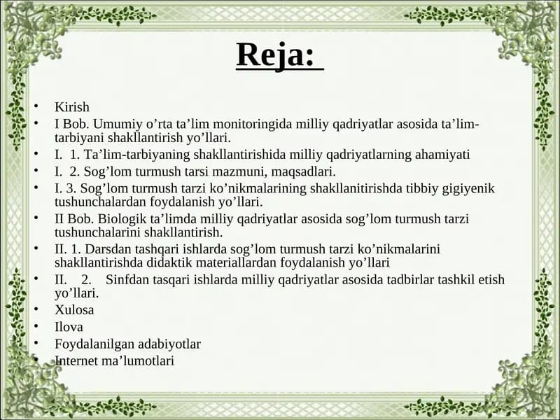 Umumiy o’rta ta’lim monitoringida milliy qadriyatlar asosida ta'lim-tarbiyani shakllantirish yo’llari