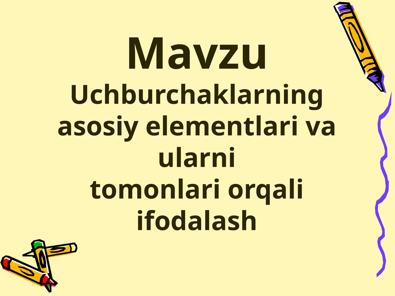 Uchburchaklarning asosiy elementlari va ularni tomonlari orqali ifodalash
