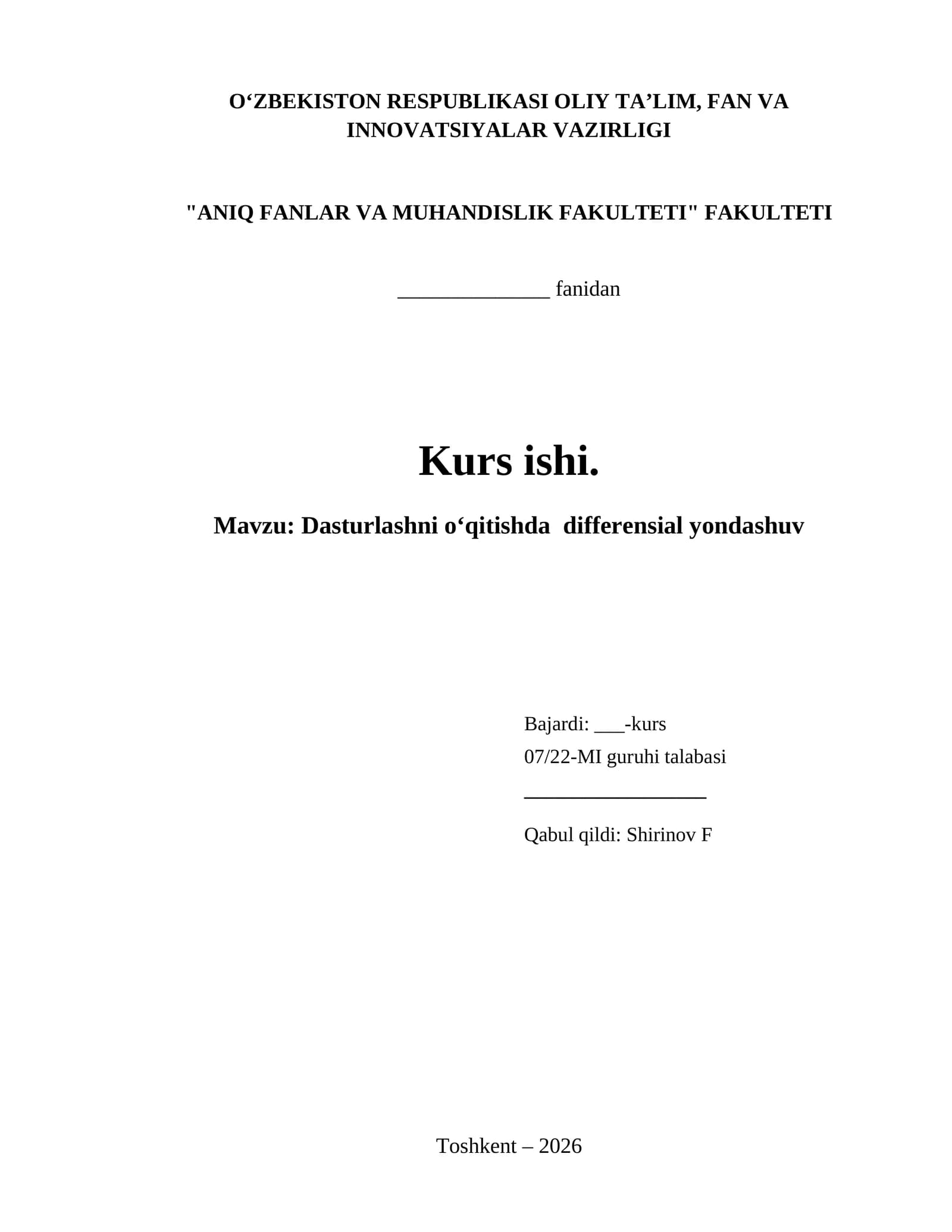 Dasturlashni o‘qitishda  differensial yondashuv